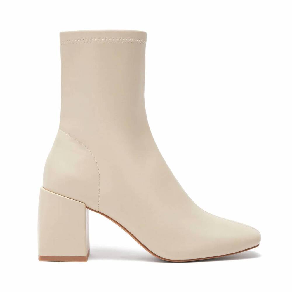 NEW SILENT D women's carina heeled boot in oatmilk stretch napa